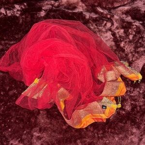 Elegant Red and Orange Women's sari Scarf